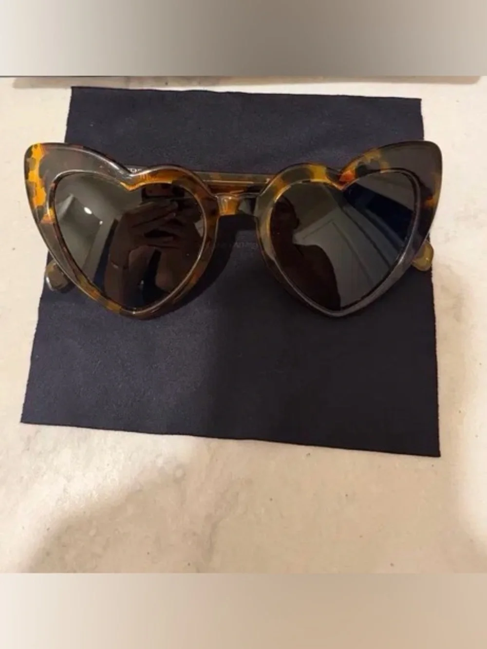 Saint Laurent Tortoiseshell Heart Sunglasses with Dark Lenses